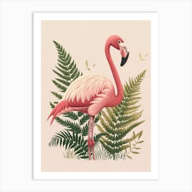 Lesser Flamingo And Ferns Minimalist Illustration 3 Art Print