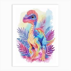 Watercolour Troodon Dinosaur In The Plants 2 Art Print