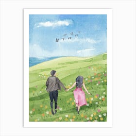 Watercolor Of A Couple Holding Hands Art Print