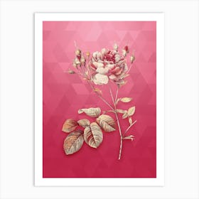 Vintage Pink Cumberland Rose Botanical in Gold on Viva Magenta Art Print