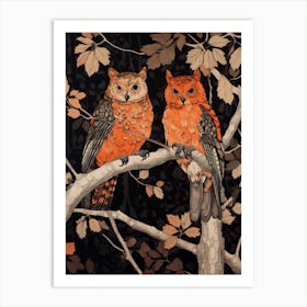 Art Nouveau Birds Poster Eastern Screech Owl 2 Art Print