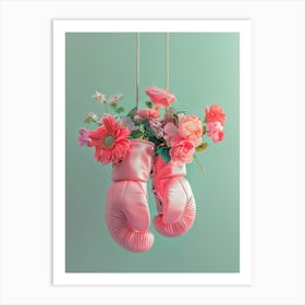 Boxing Gloves With Flowers Art Print