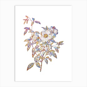 Stained Glass White Rose of Snow Mosaic Botanical Illustration on White n.0103 Art Print