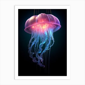 Upside Down Jellyfish Neon 1 Art Print