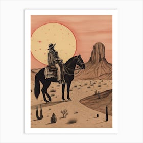 Cowboy Riding A Horse In The Desert 4 Art Print