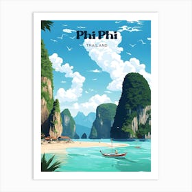 Phi Phi Thailand Island Travel Illustration Art Print