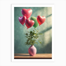 Heart Balloons In A Vase Art Print