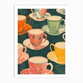 Tea Cups Watercolour Illustration 1 Art Print