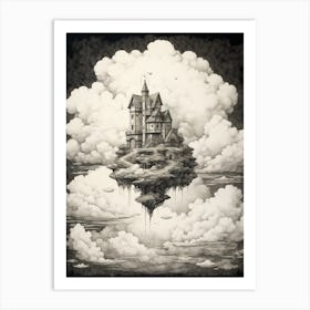Castle In The Clouds Etching Style Art Print