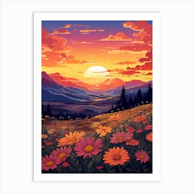 Daisy Wildflower With Sunset (3) Art Print
