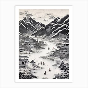 Shikoku Pilgrimage In Shikoku, Ukiyo E Black And White Line Art Drawing 4 Art Print