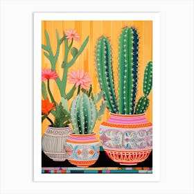 Cactus Painting Maximalist Still Life Fishhook Cactus 3 Art Print