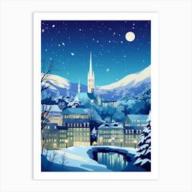 Winter Travel Night Illustration Zurich Switzerland 1 Art Print