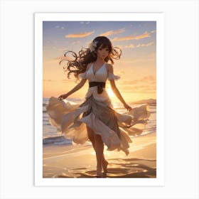 Anime Girl On The Beach Art Print