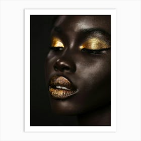 Black Woman With Gold Makeup 1 Art Print