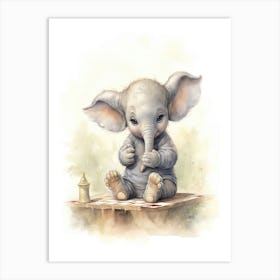 Elephant Painting Playing Chess Watercolour 4 Art Print