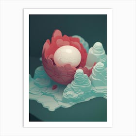 Egg On A Rock 3d Illustration Art Print