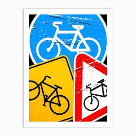 Cycling Print | International Cycling Road Signs | Bike Art Print