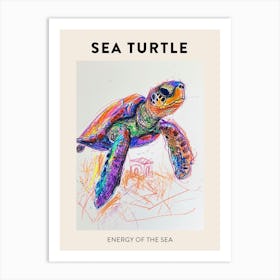 Sea Turtle Rainbow Crayon Scribble White Background Poster Art Print
