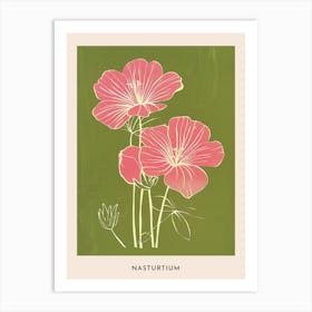Pink & Green Nasturtium 1 Flower Poster Art Print