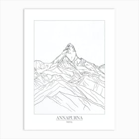 Annapurna Nepal Line Drawing 5 Poster Art Print