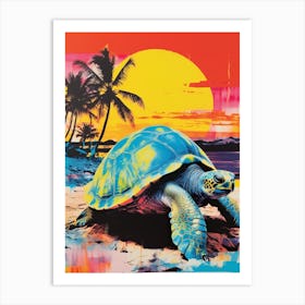 Sea Turtle On The Beach Risograph Inspired  3 Art Print