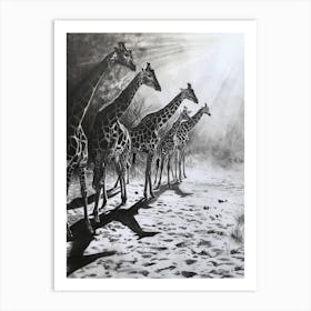 Pencil Portrait Herd Of Giraffes In The Wild  4 Art Print