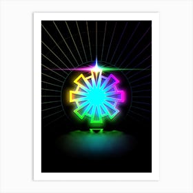 Neon Geometric Glyph in Candy Blue and Pink with Rainbow Sparkle on Black n.0367 Art Print