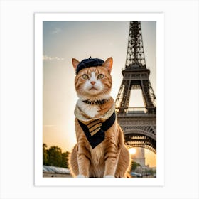 Meow Around the World Eiffel Tower Cat Art Print