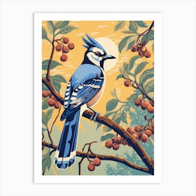Vintage Bird Linocut Blue Jay 6 Art Print