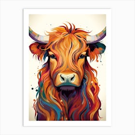 Warm Wavy Lines Digital Painting Of Highland Cow Art Print