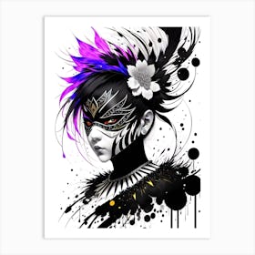 Girl In Black And Purple Art Print