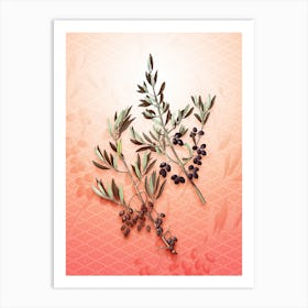 Wild Olive Vintage Botanical in Peach Fuzz Hishi Diamond Pattern n.0342 Art Print