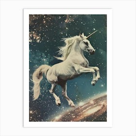 Unicorn Galloping In Space Galaxy Collage Art Print