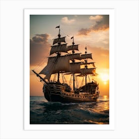 Pirate Ship At Sunset 1 Art Print