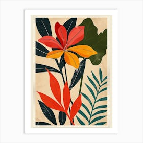 Botanical Tropical Leaves Groovy 14 Art Print