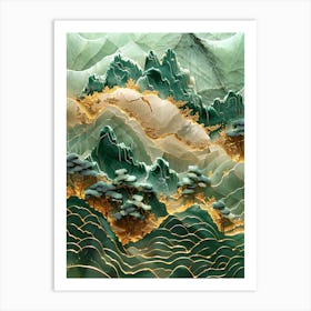 Gold Inlaid Jade Carving Landscape 1 Art Print