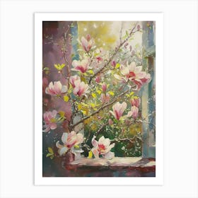 Magnolia Flowers On A Cottage Window 2 Art Print