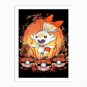 Scorbunny Spooky Night - Pokemon Halloween Art Print