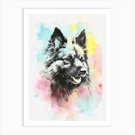 Pastel Keeshond Dog Pastel Line Illustration 3 Art Print