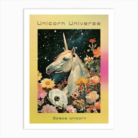 Floral Unicorn In Space Retro Collage 4 Poster Art Print