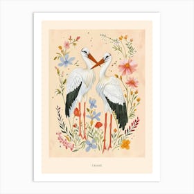 Folksy Floral Animal Drawing Crane 3 Poster Art Print