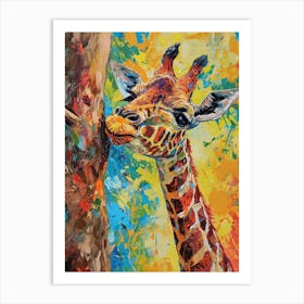 Giraffe Against The Tree 3 Art Print