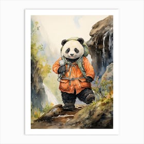 Panda Art Hiking Watercolour 2 Art Print