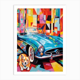 Chevrolet Corvette Vintage Car With A Dog, Matisse Style Painting 1 Art Print