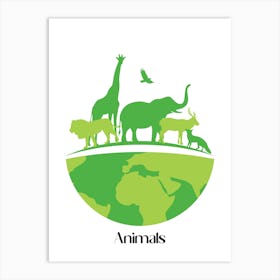 43.Beautiful jungle animals. Fun. Play. Souvenir photo. World Animal Day. Nursery rooms. Children: Decorate the place to make it look more beautiful. Art Print