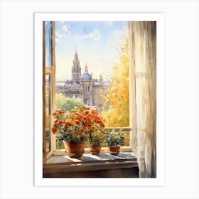 Window View Of Milan Italy In Autumn Fall, Watercolour 4 Art Print