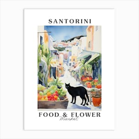 Food Market With Cats In Santorini 1 Poster Art Print