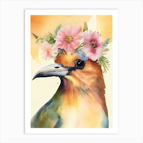 Bird With Flowers crown Art Print