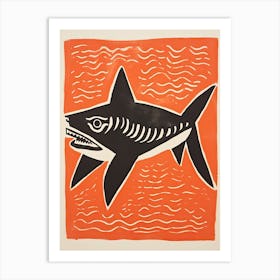 Shark, Woodblock Animal  Drawing 4 Art Print